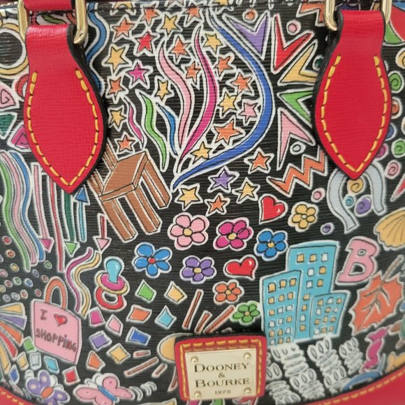 DOONEY & BOURKE Small Red Printed Leather Handbag Crossbody Bag - Picture 4 of 16